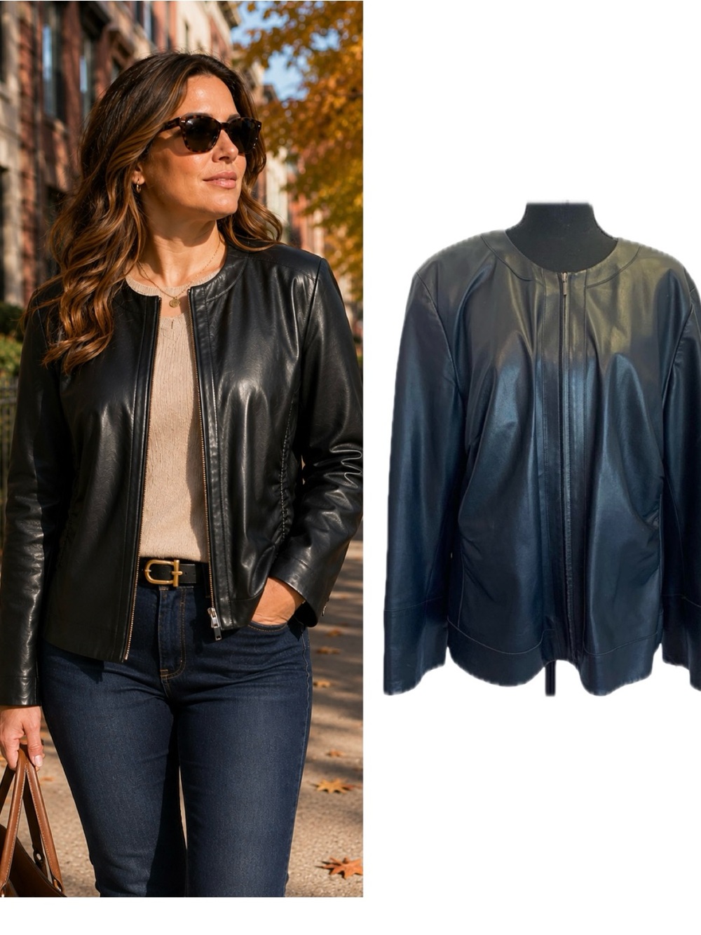 LAFAYETTE 148 Black ruched Front zipper soft lambskin leather jacket Sz 14